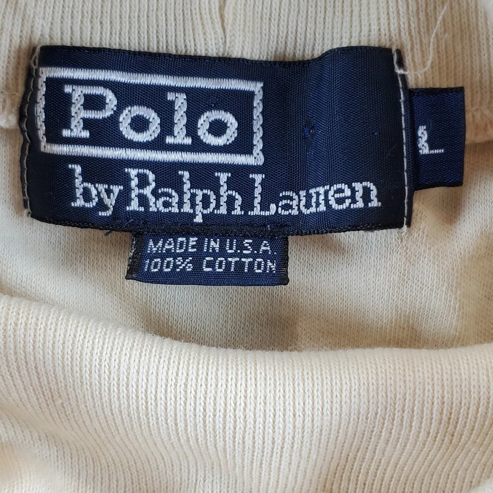 VTG Polo Ralph Lauren Turtleneck Mens Large Cream Cotton Long Sleeve USA Made